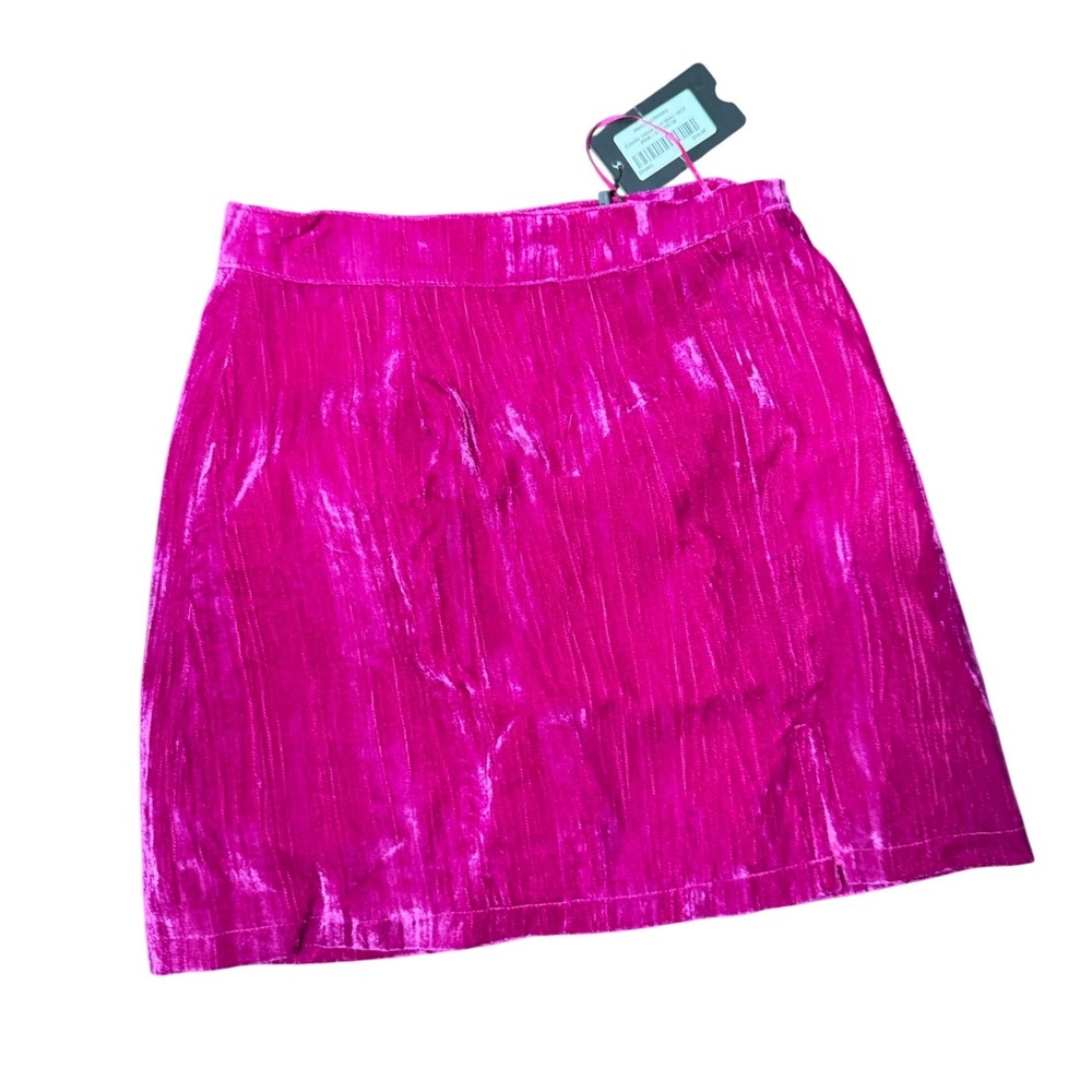 Fate Crinkle Velvet Mini Skirt Small Hot Pink NWT FS9738 Textured Luxe Glam